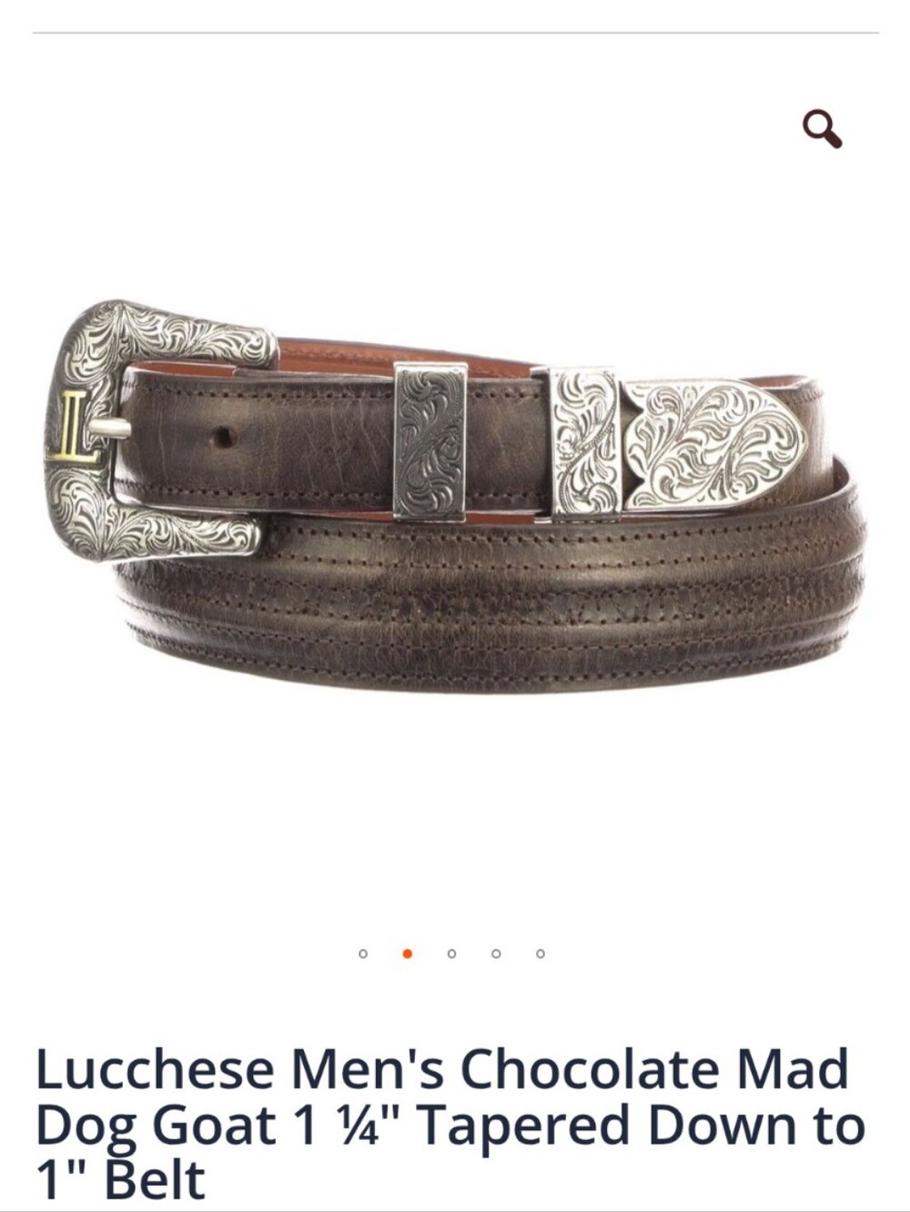 Lucchese Men's Chocolate Mad Dog Goat 1¼" Tapered Down To 1" Belt Size 40 - Picture 2 of 12
